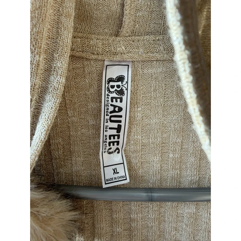 Beautees Girls Faux Fur‎ Beige Vest XL Hooded